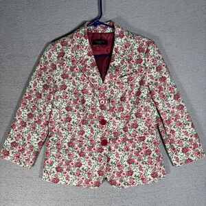 Talbots Petites Blazer PS‎ Cream Rose Floral Canvas Boho Romantic Coquette Fairy